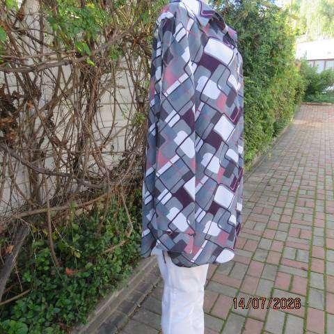 René Taylor long cuffed sleeve colour blocked button-down shirt in grey pink purple size 42-44