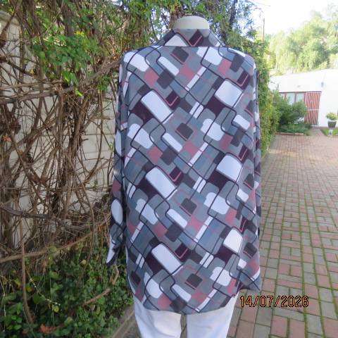 René Taylor long cuffed sleeve colour blocked button-down shirt in grey pink purple size 42-44