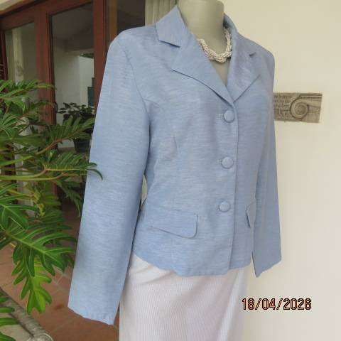 TOPICS light steel blue poly taffeta short long sleeve elegant button down jacket size 36