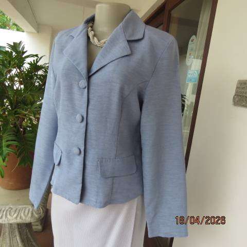 TOPICS light steel blue poly taffeta short long sleeve elegant button down jacket size 36