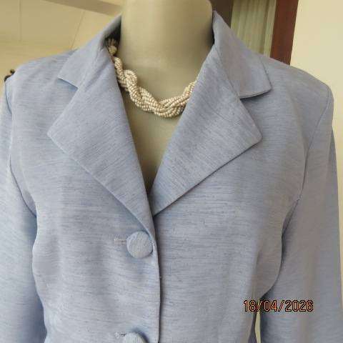 TOPICS light steel blue poly taffeta short long sleeve elegant button down jacket size 36