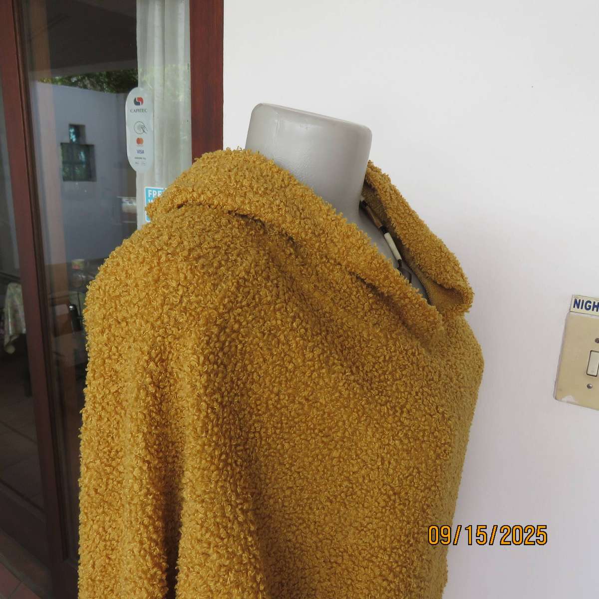 LE COUTURE mustard colour 2 pc pants and hooded batwing jacket. Size 38-40