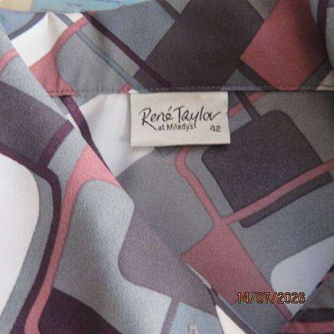 René Taylor long cuffed sleeve colour blocked button-down shirt in grey pink purple size 42-44