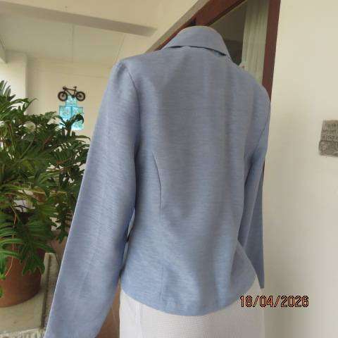 TOPICS light steel blue poly taffeta short long sleeve elegant button down jacket size 36