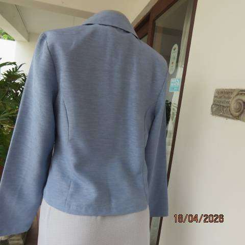 TOPICS light steel blue poly taffeta short long sleeve elegant button down jacket size 36