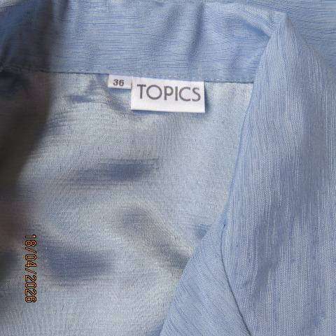 TOPICS light steel blue poly taffeta short long sleeve elegant button down jacket size 36