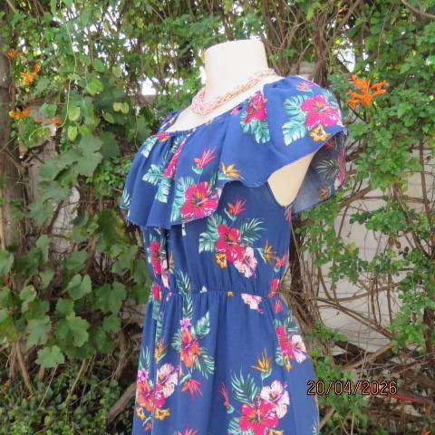 Judy's Pride navy viscose dress with elasticated waist and off-shoulder collar, size 38