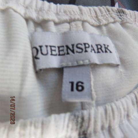 QUEENSPARK two-layer white viscose-nylon top with grey-pink floral print, size 42