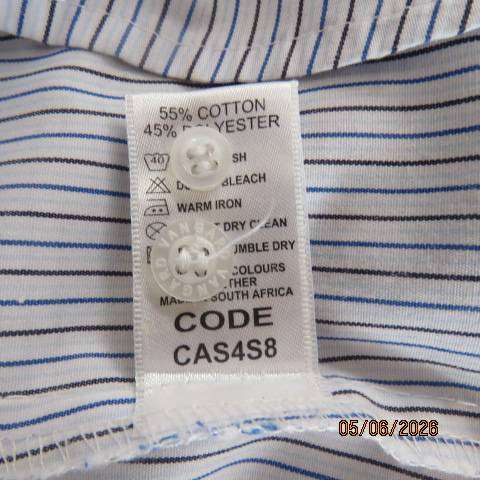 VANGARD men's pale blue polycotton shirt with thin stripes, size medium -108cm chest
