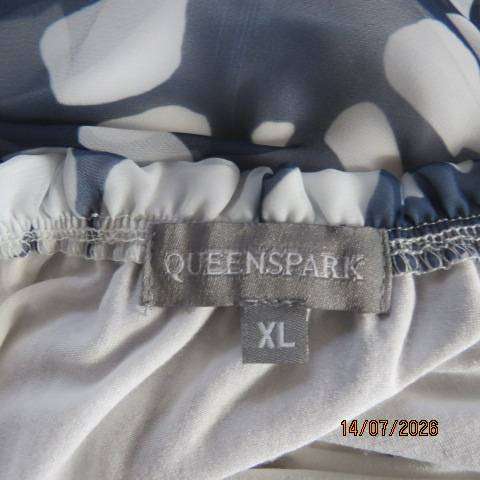 QUEENSPARK two layer sheer navy-white top with wide elasticated neckline size 42-44