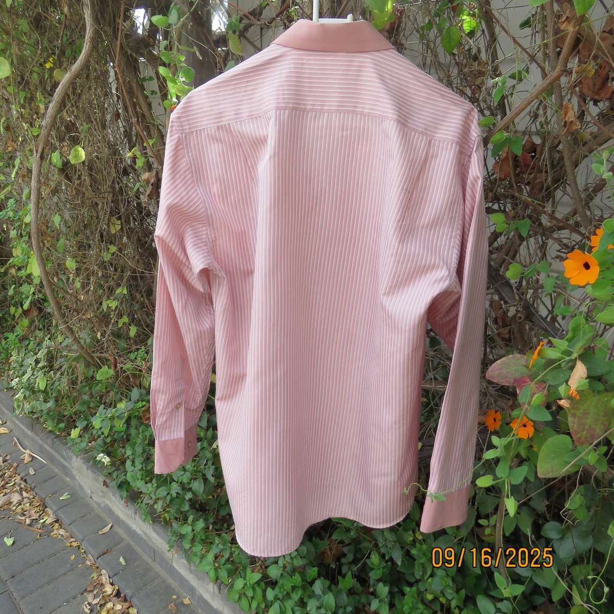 DIFANCHY vertical light peach with thin embossed white stripes. Size M