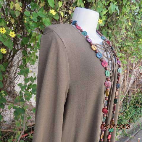 EDITION dark olive green long stretch viscose top with braided front V and long sleeves size 46