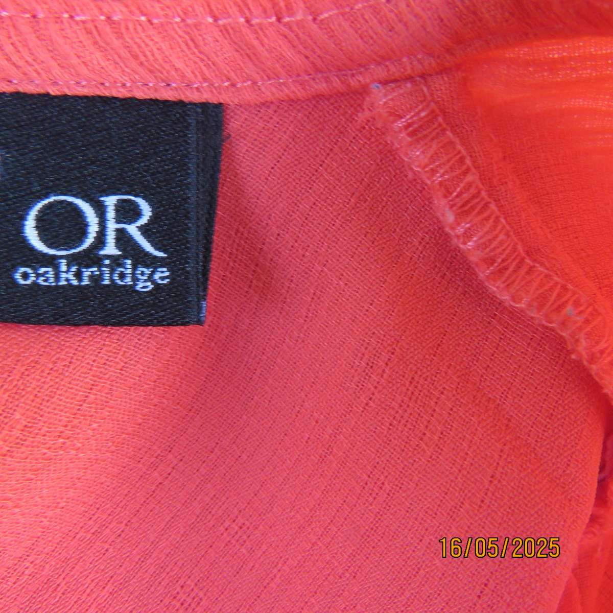 Crimson slip over crinkled polyester size 34 top by OR. Frilled sleeves.
