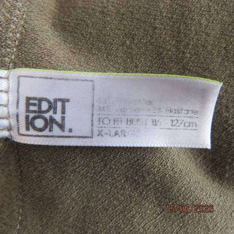 EDITION dark olive green long stretch viscose top with braided front V and long sleeves size 46