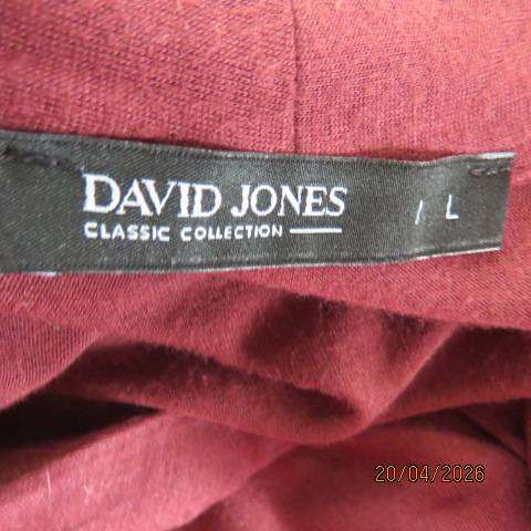 DAVID JONES maroon viscose stretch long sleeve slip over top with high V neck, size 40-42