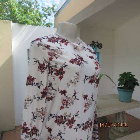 REAL Woman light cream with maroon-pink-peach stretch polyester long sleeve dress size 34