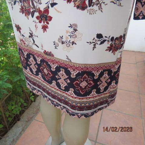 REAL Woman light cream with maroon-pink-peach stretch polyester long sleeve dress size 34
