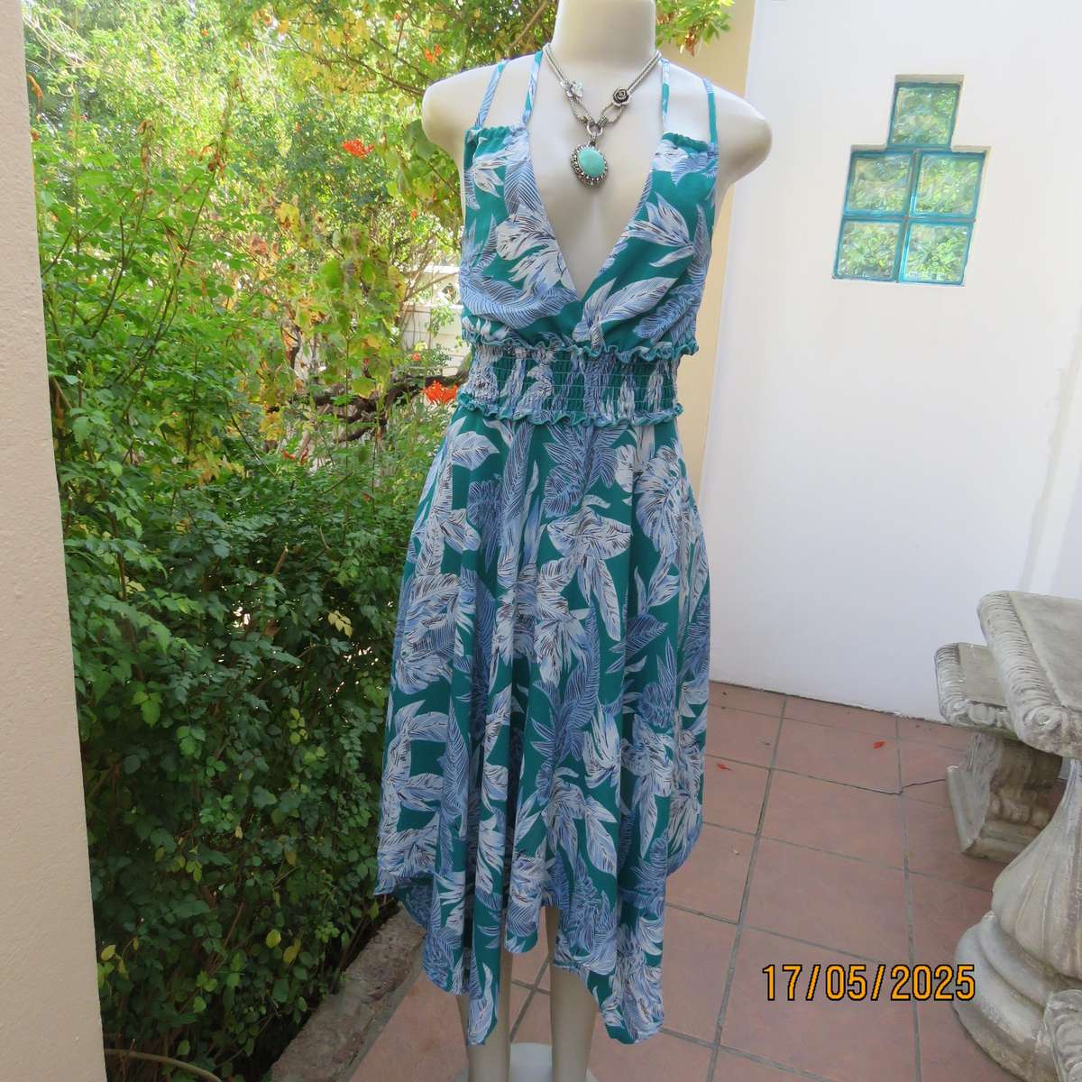 MISS L cool strappy dress size 30 with flare asymmetrical bottom and elasticated waist/