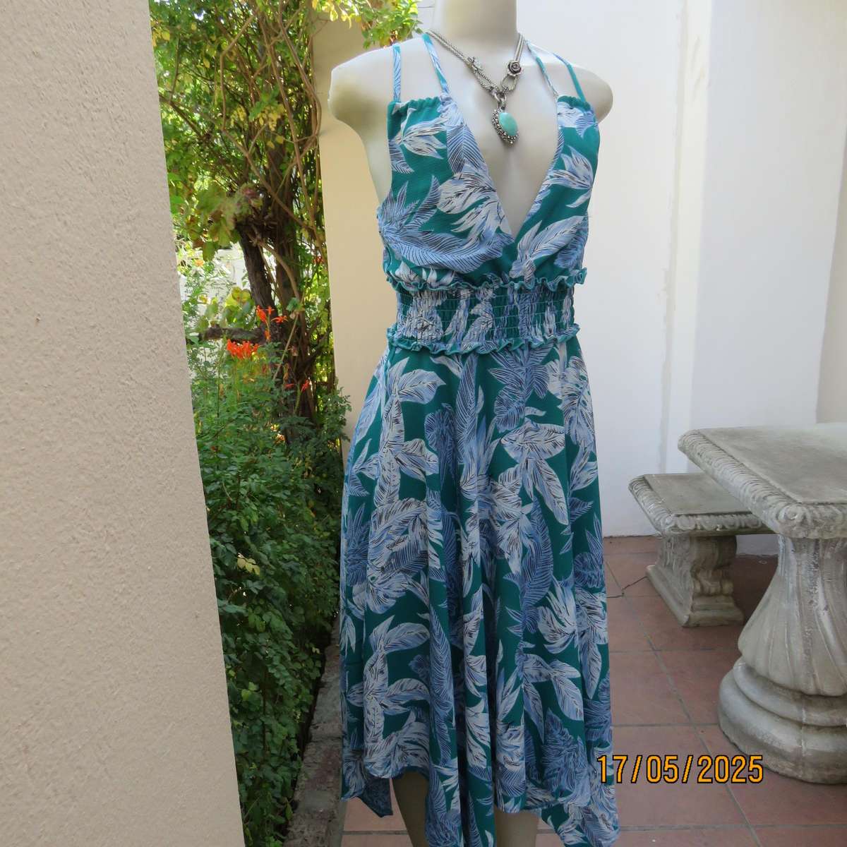 MISS L cool strappy dress size 30 with flare asymmetrical bottom and elasticated waist/