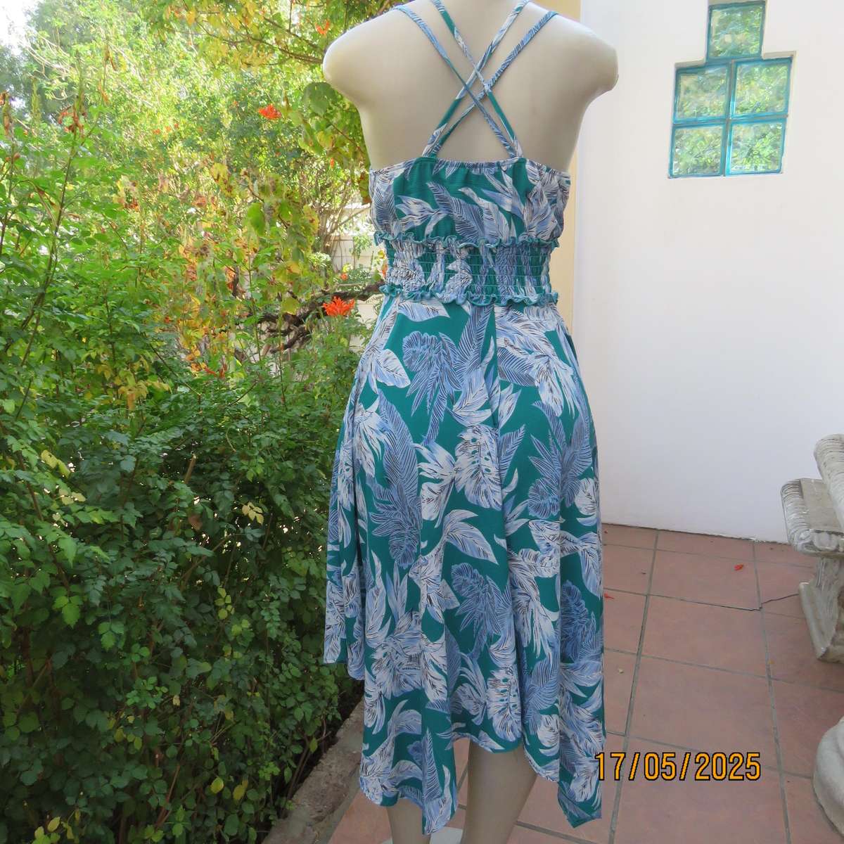 MISS L cool strappy dress size 30 with flare asymmetrical bottom and elasticated waist/