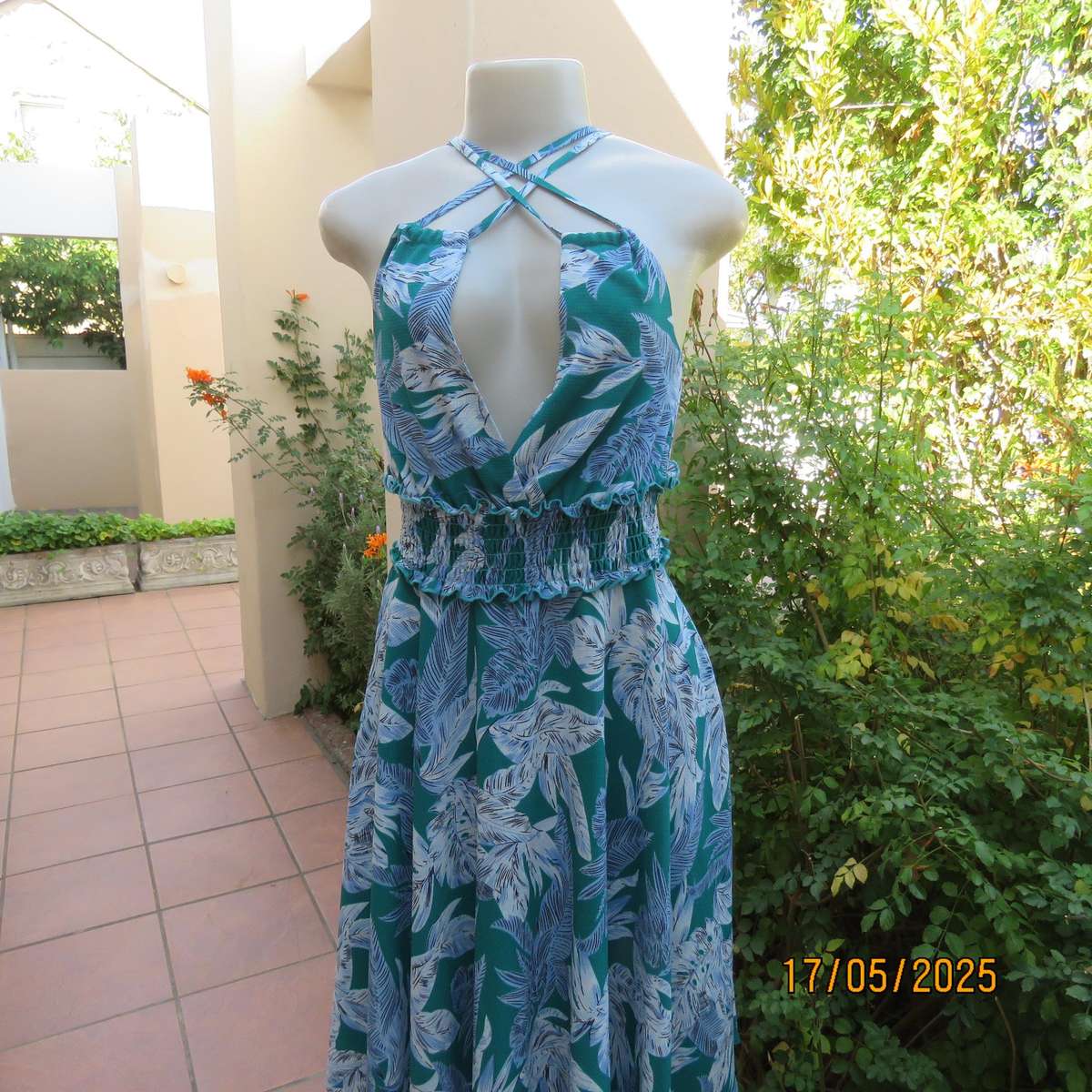 MISS L cool strappy dress size 30 with flare asymmetrical bottom and elasticated waist/