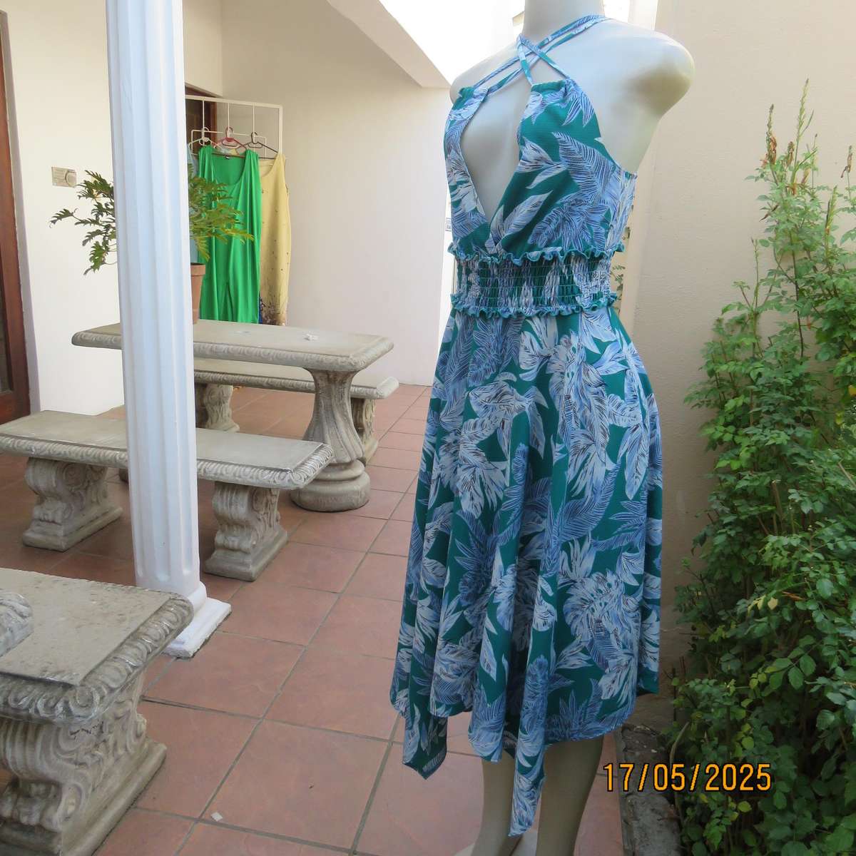 MISS L cool strappy dress size 30 with flare asymmetrical bottom and elasticated waist/