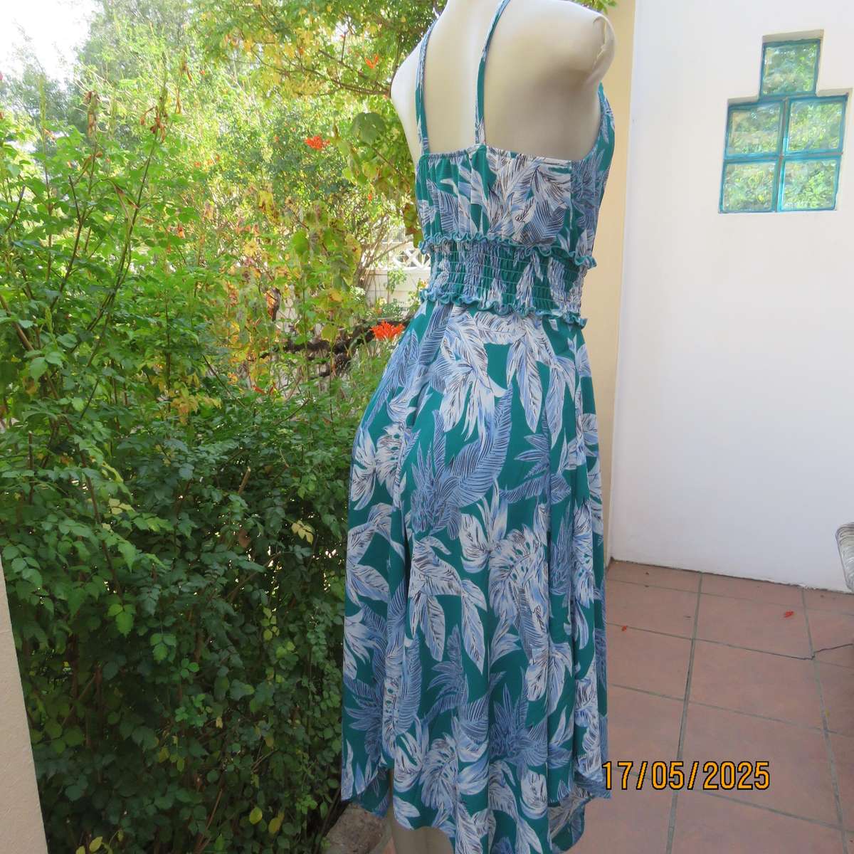 MISS L cool strappy dress size 30 with flare asymmetrical bottom and elasticated waist/