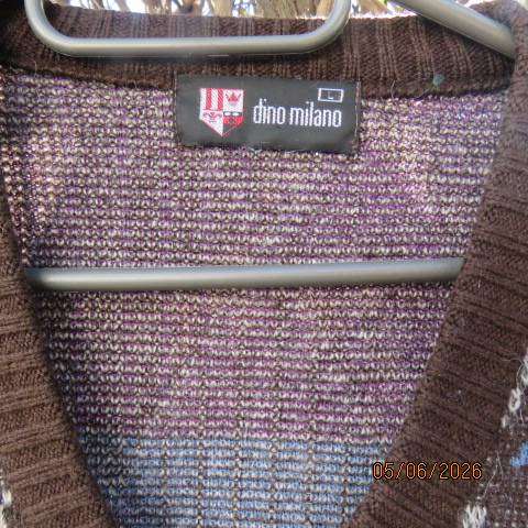 DINO MILANO men's long sleeve knitted pullover sweater in brown with diamond pattern, size L