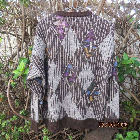 DINO MILANO men's long sleeve knitted pullover sweater in brown with diamond pattern, size L