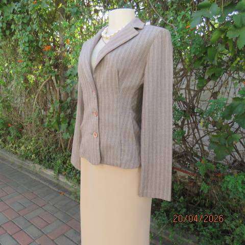 EXACT elegant tailored ladies long sleeve jacket in beige-brown vertical stripes size 32