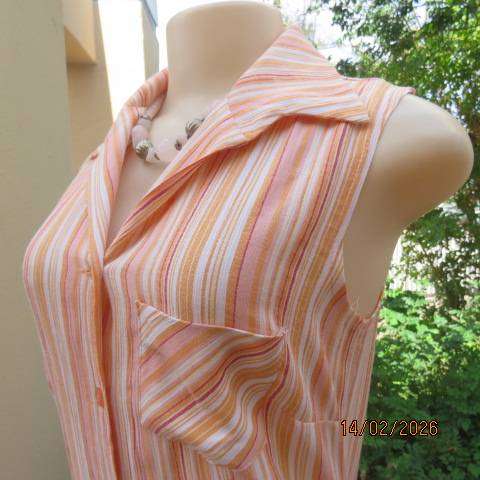 STATURE button down-open collar crinkled polyester pink-peach-cream striped dress Size 30-32