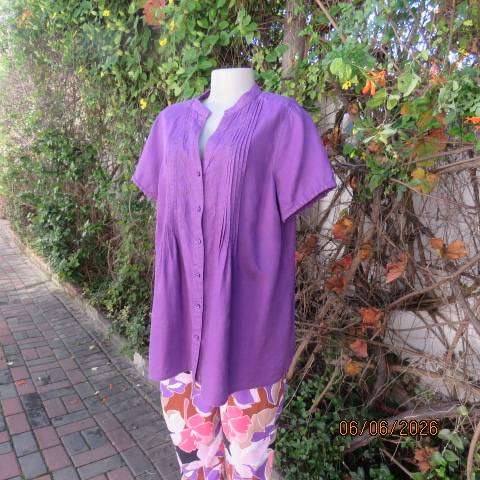 CANDA purple 100% linen button-down short sleeve top from Canada, size 42