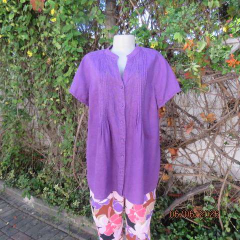 CANDA purple 100% linen button-down short sleeve top from Canada, size 42
