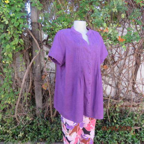 CANDA purple 100% linen button-down short sleeve top from Canada, size 42