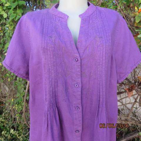 CANDA purple 100% linen button-down short sleeve top from Canada, size 42