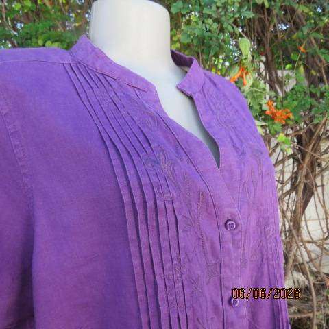 CANDA purple 100% linen button-down short sleeve top from Canada, size 42