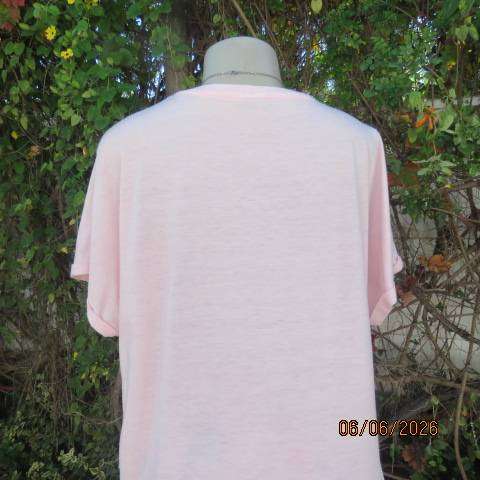 RT longer length soft pink polyester stretch top with tiny cut-on sleeves size 42