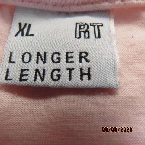 RT longer length soft pink polyester stretch top with tiny cut-on sleeves size 42