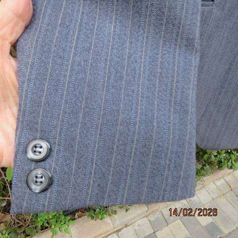 FIRENZI men's mist blue grey striped jacket with 2 button closure in wool-polyester blend. Size 36