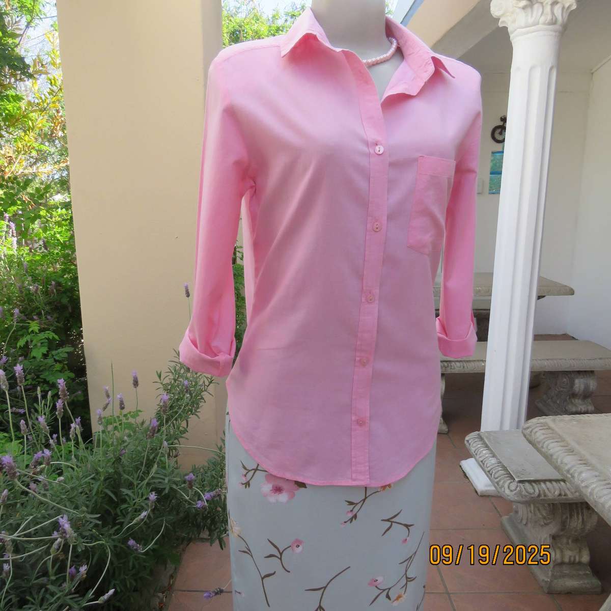 POISE cherry blossom pink long sleeve top in cotton. Size 34
