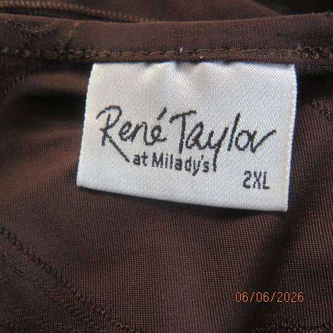 René Taylor brown slip-over long sleeve stretch paisley embossed polyester top size 46-48