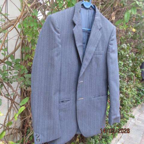 FIRENZI men's mist blue grey striped jacket with 2 button closure in wool-polyester blend. Size 36