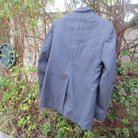FIRENZI men's mist blue grey striped jacket with 2 button closure in wool-polyester blend. Size 36