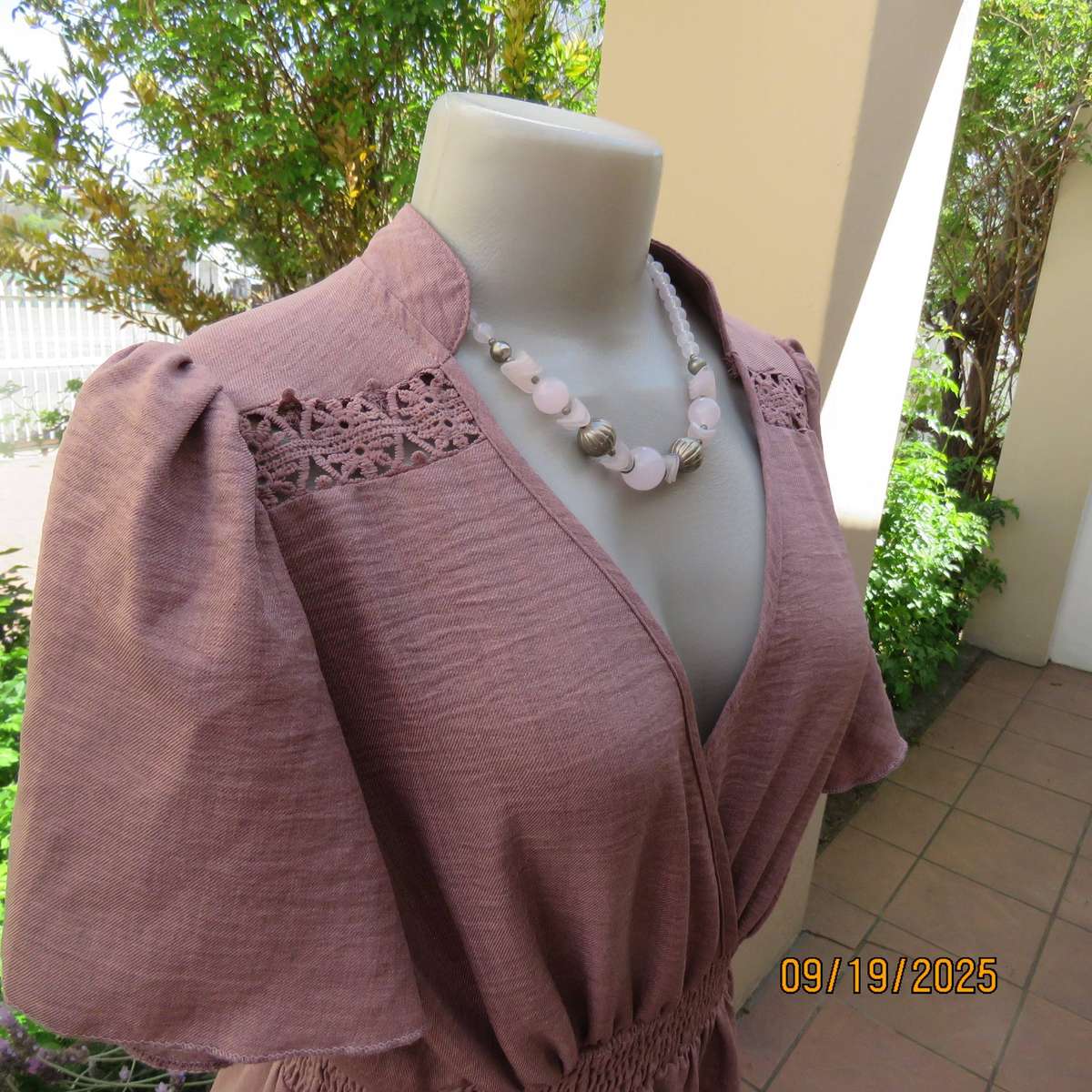 SHEIN maxi old rose pink poly-rayon dress empire style. Flare capped sleeves. Size 38