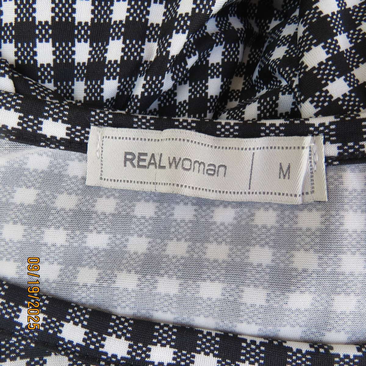 REAL Woman black-white gingham stretch polyester empire waist dress size 36.