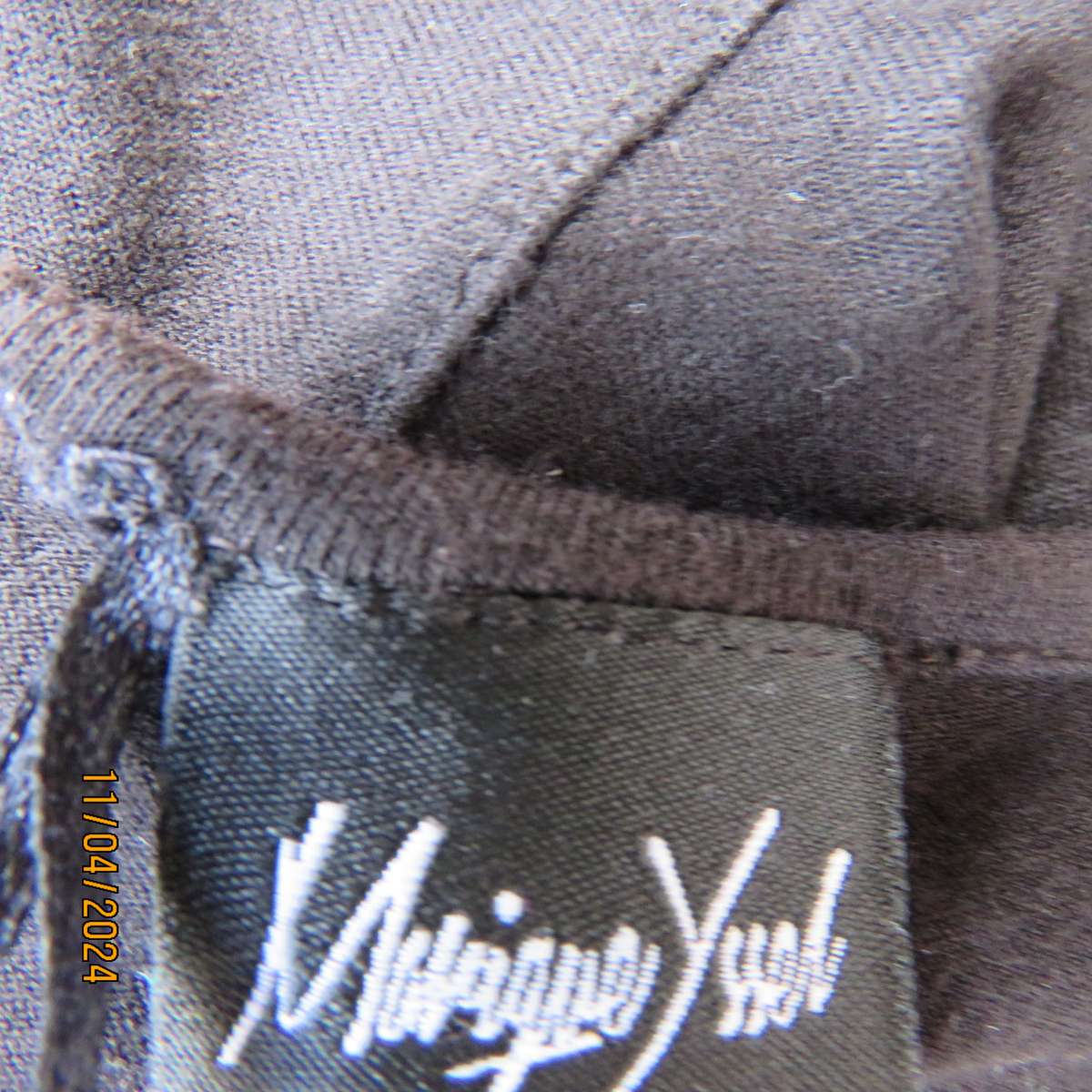 MARIQUE YSSEL ankle length black viscose stretch dress with poly stretch contrast inlay. Size 34.