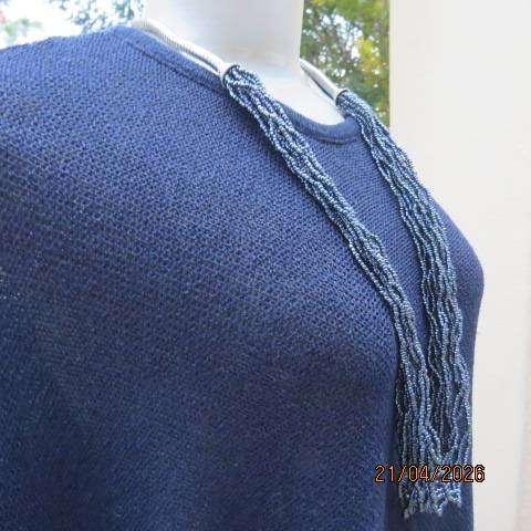 MILADYS navy poncho style polycotton knit top with long sleeves and pointed front, size 38-42