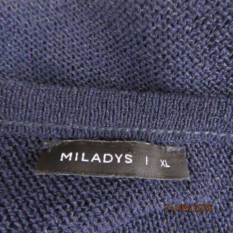 MILADYS navy poncho style polycotton knit top with long sleeves and pointed front, size 38-42