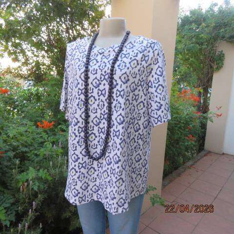 MILADYS cotton stretch short sleeve T-shirt with navy yellow print, size 42