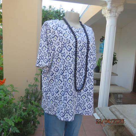 MILADYS cotton stretch short sleeve T-shirt with navy yellow print, size 42